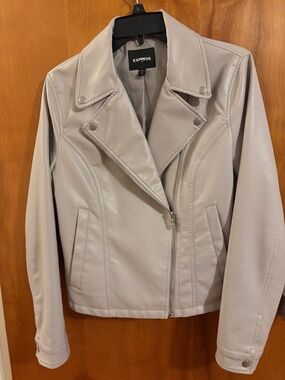 Express Light Taupe Faux Leather Moto Jacket